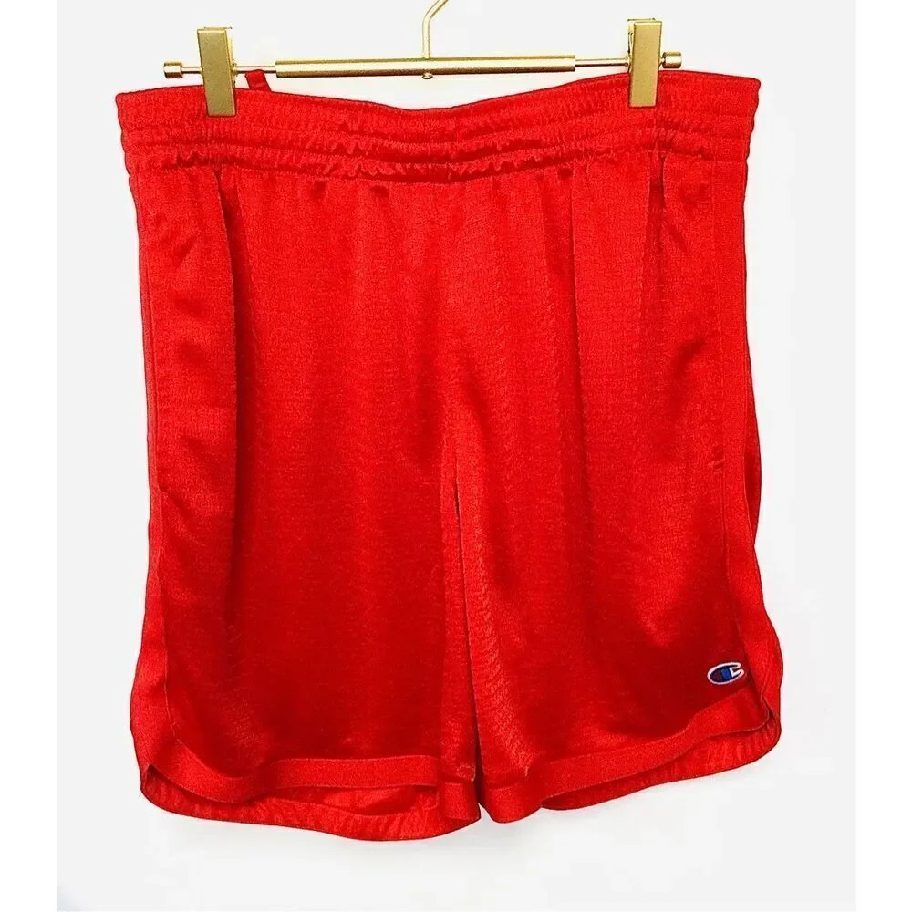 Champion Logo Mens Size Large Pullon Athletic Shorts Red‎ Elastic Waist